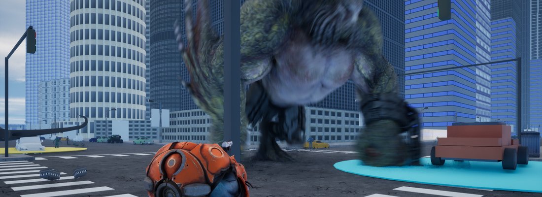 Gridlock, a mottled green mutant the height of the towers around it, filling a New York intersection above the operative
